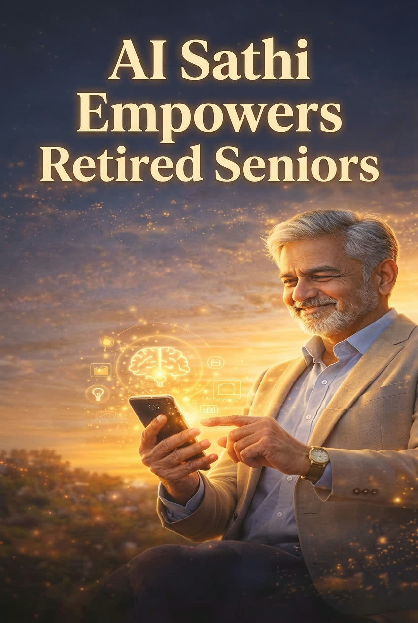 Senior gentleman confidently using AI on his smartphone